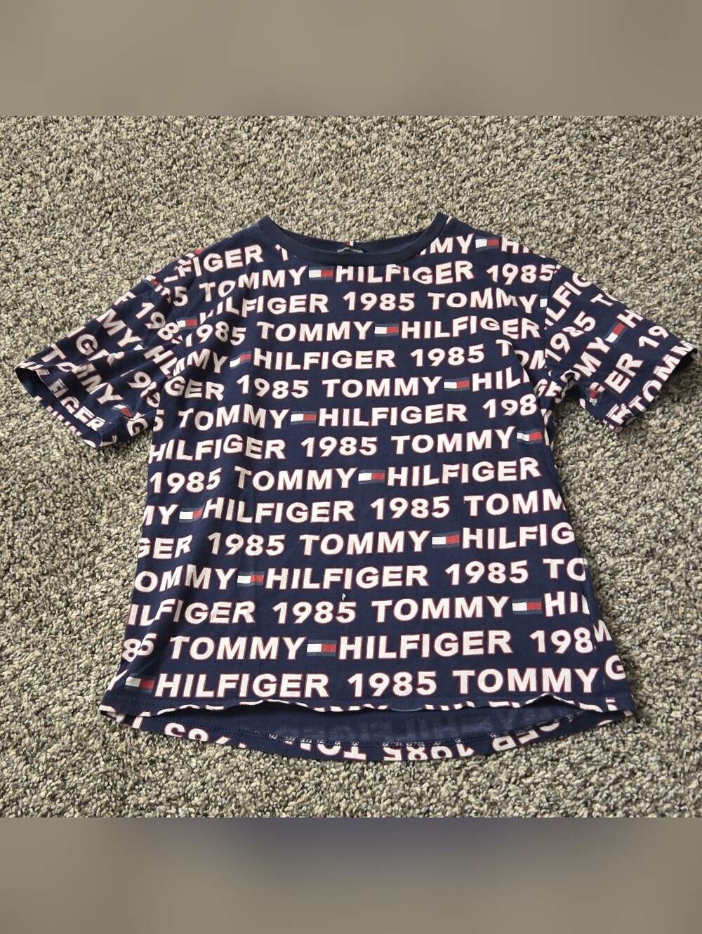 Tommy Hilfiger Navy All-Over Logo Tee with White & Red Accents